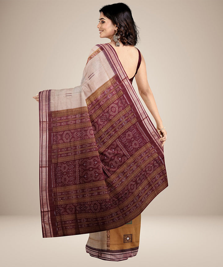 Bistre brown dark maroon cotton handwoven bomkai saree