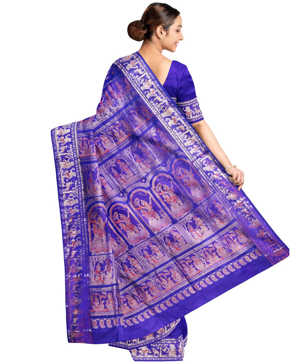Navy blue silk handwoven baluchari saree