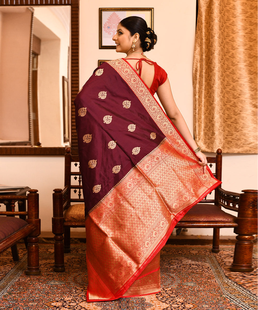 Choclaty brown silk handwoven banarasi saree