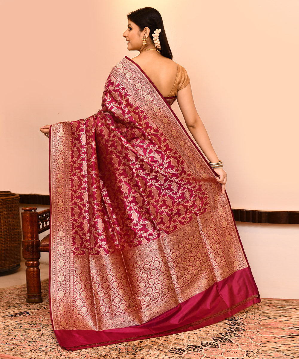 Wine silk handwoven banarasi saree