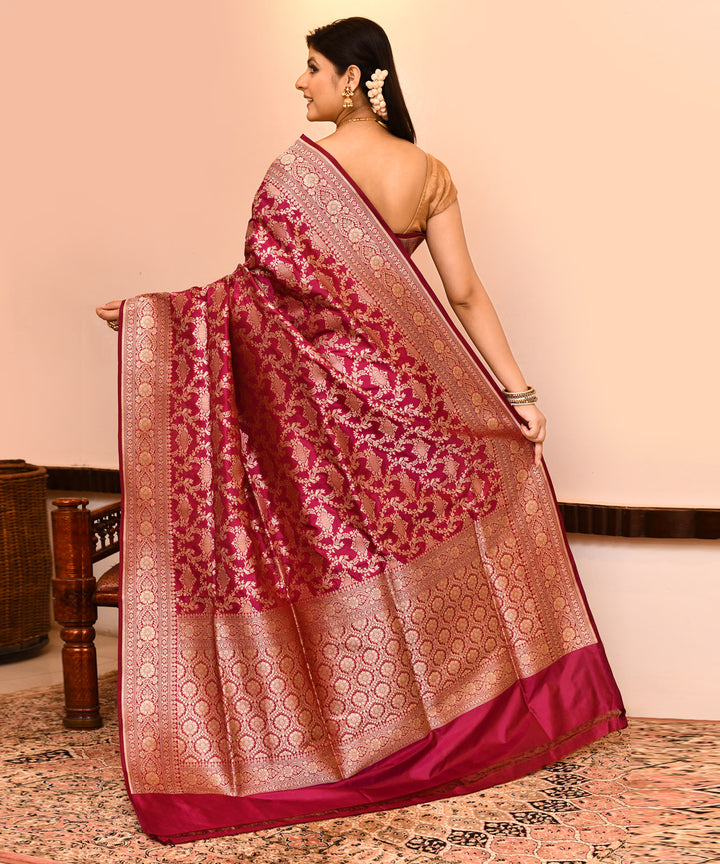 Wine silk handwoven banarasi saree