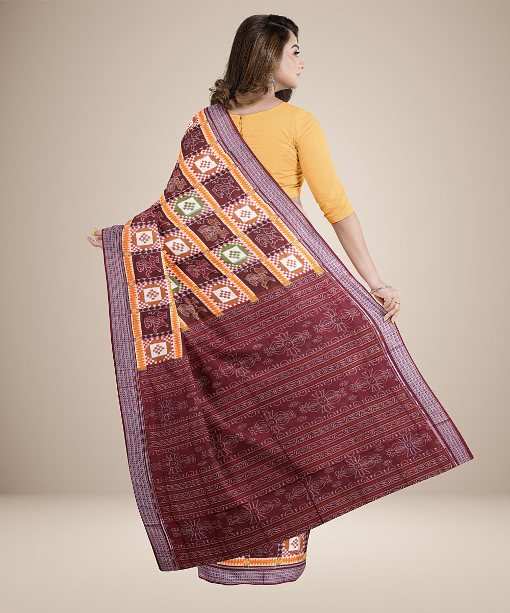 Multicolour red handwoven sambalpuri cotton saree