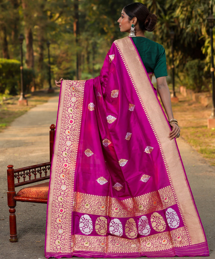 Purple boota banarasi handwoven silk saree