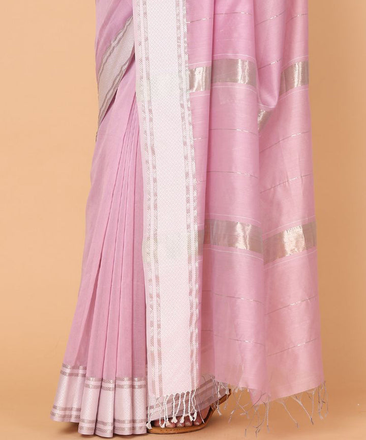 Pink maheshwari cotton silk handloom saree