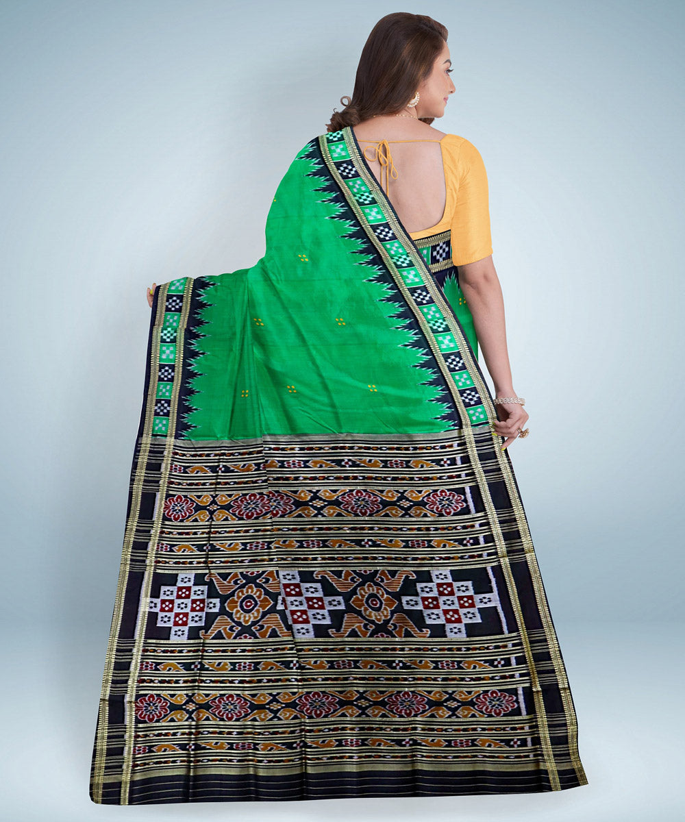 Green black silk handwoven khandua saree