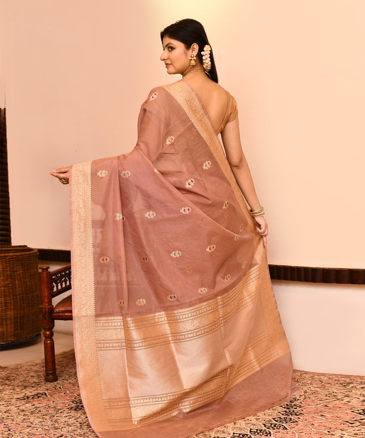 Light brown handwoven silk banarasi saree
