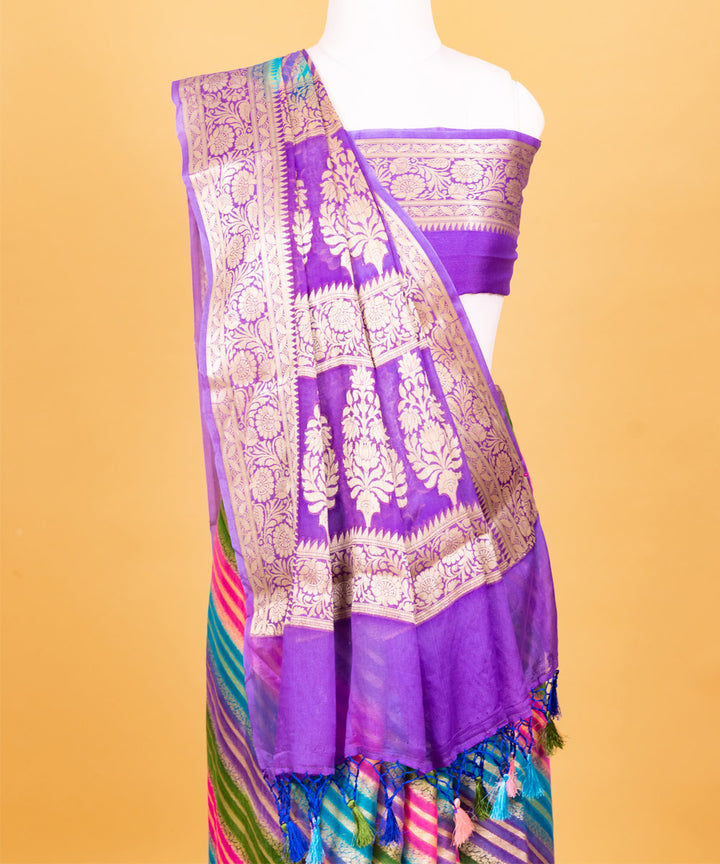 Multicolor diagonal handwoven stripe banarasi silk saree