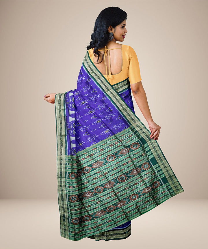 Navy blue multicolour silk handwoven khandua saree