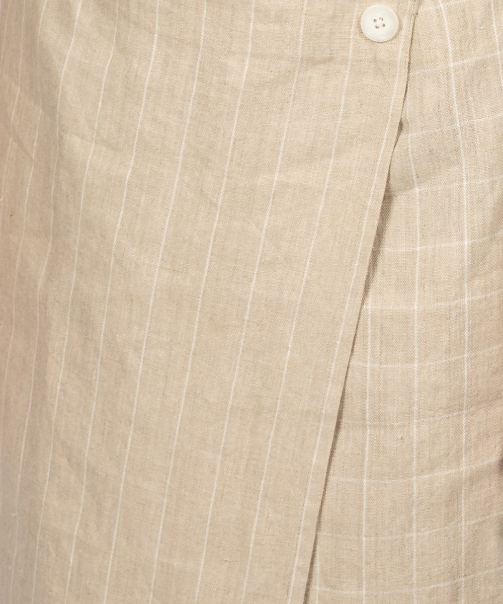 Beige stripes checks handwoven linen skirt