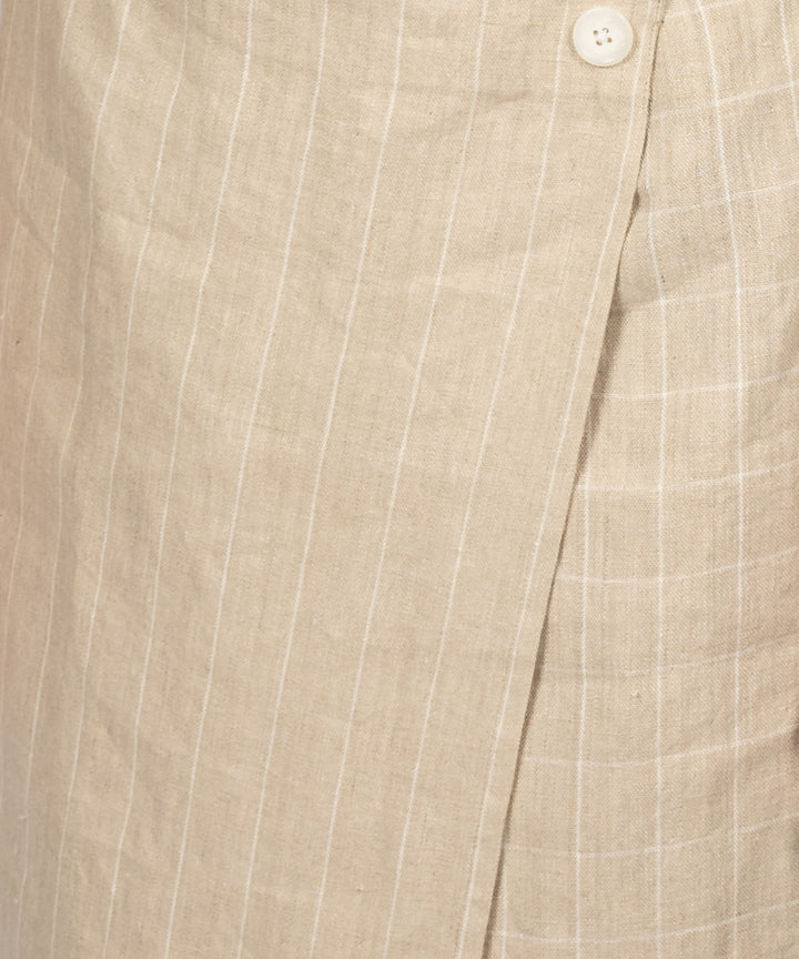 Beige stripes checks handwoven linen skirt