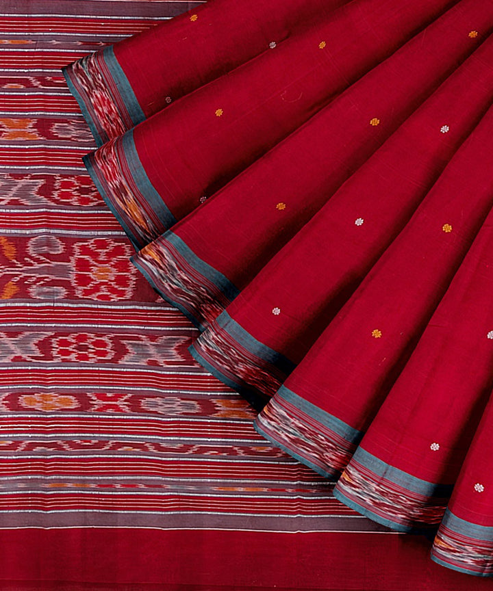 Red cyan blue cotton handwoven nuapatna saree