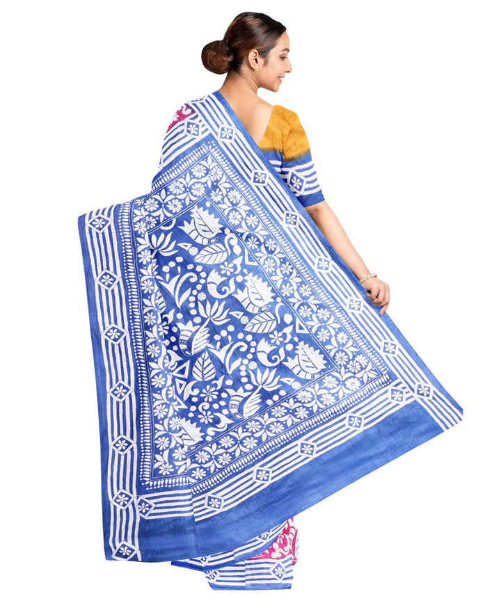 Multicolor silk handwoven kantha stitch saree