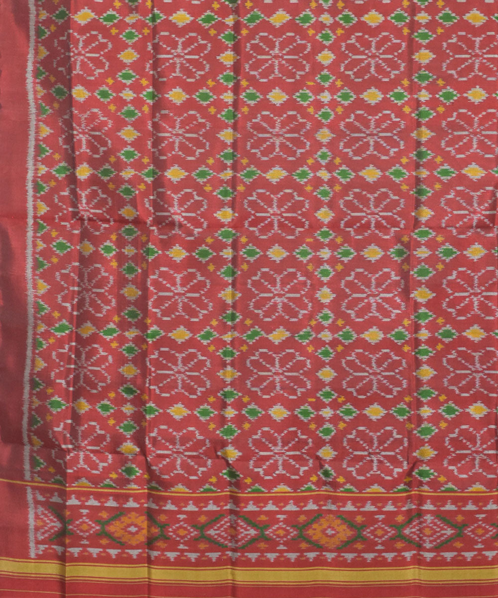 Brown green hand woven silk patola dupatta