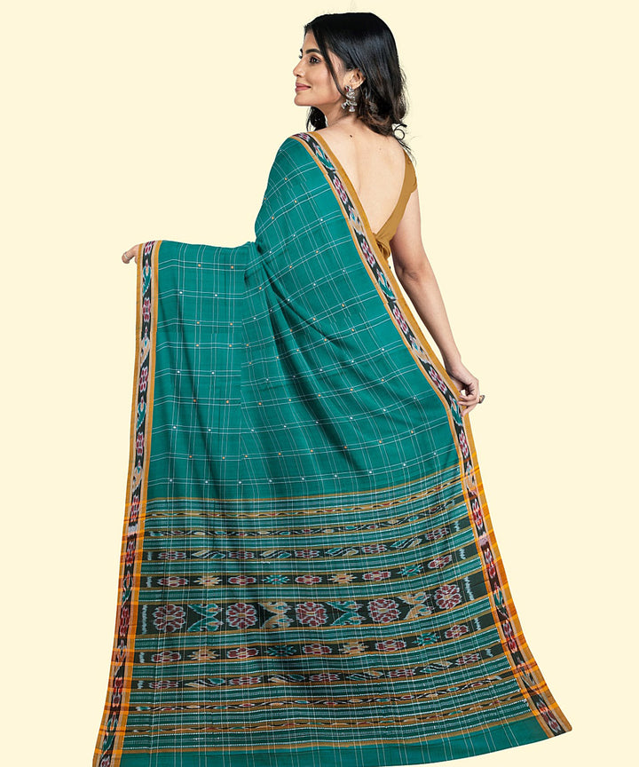 Turquoise mustard cotton handwoven nuapatna saree