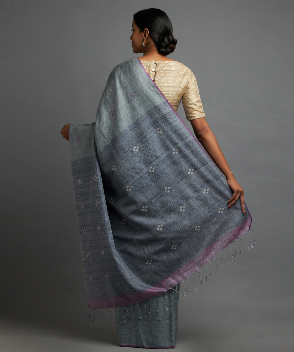 Denim blue grey kosa handloom chhattisgarh silk saree