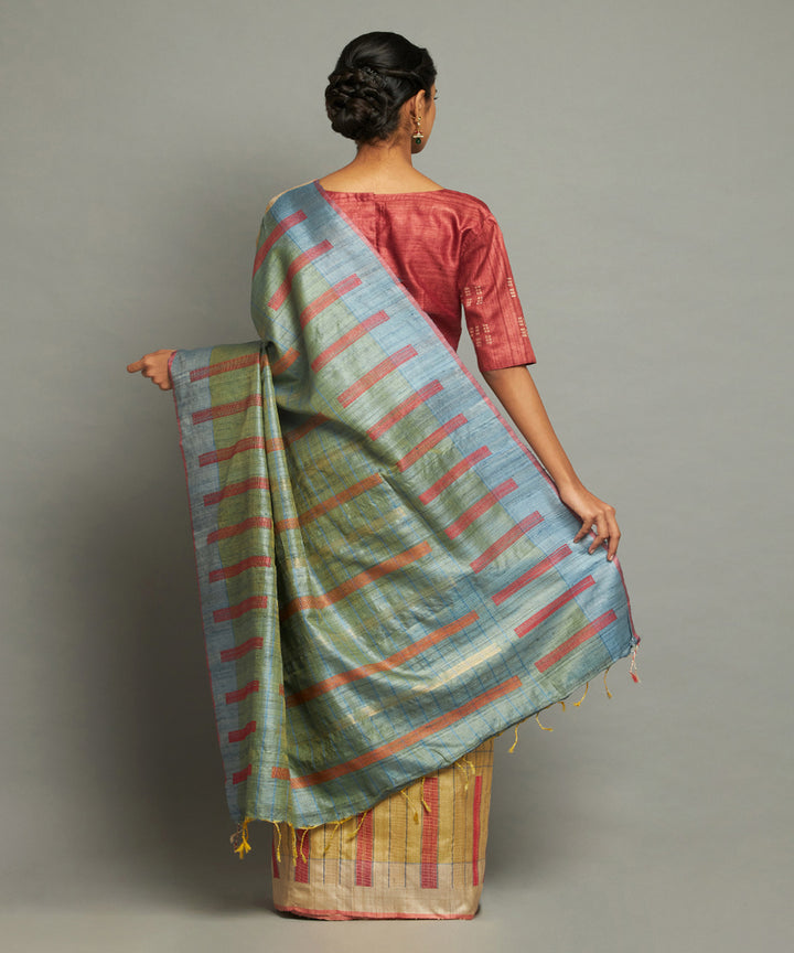 Pastel yellow tussar silk hand woven chhattisgarh kosa saree
