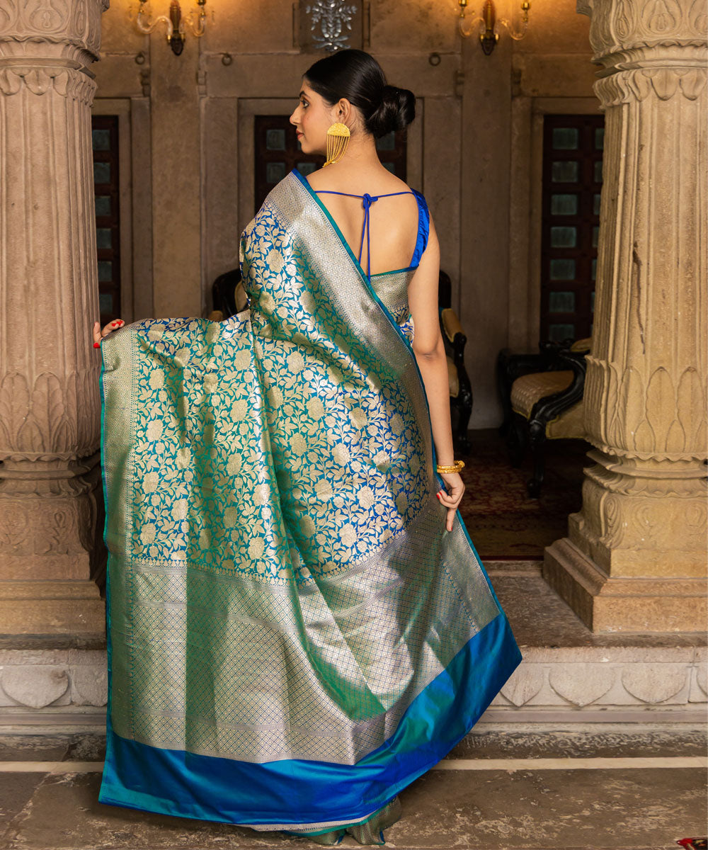 Deep green silk handwoven banarasi saree