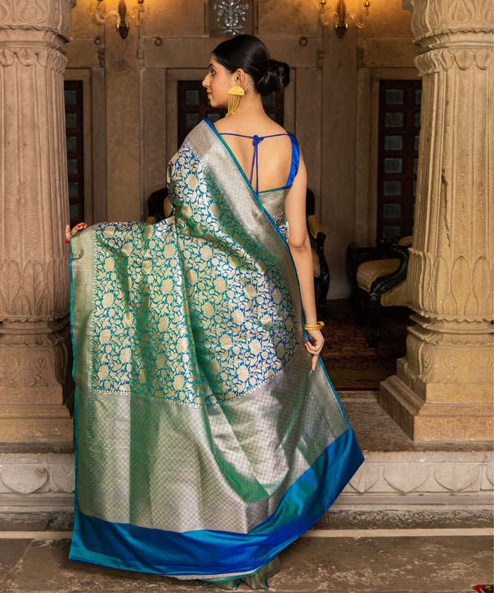 Deep green silk handwoven banarasi saree