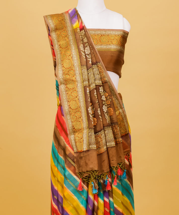 Multicolor diagonal stripe banarasi handwoven silk saree