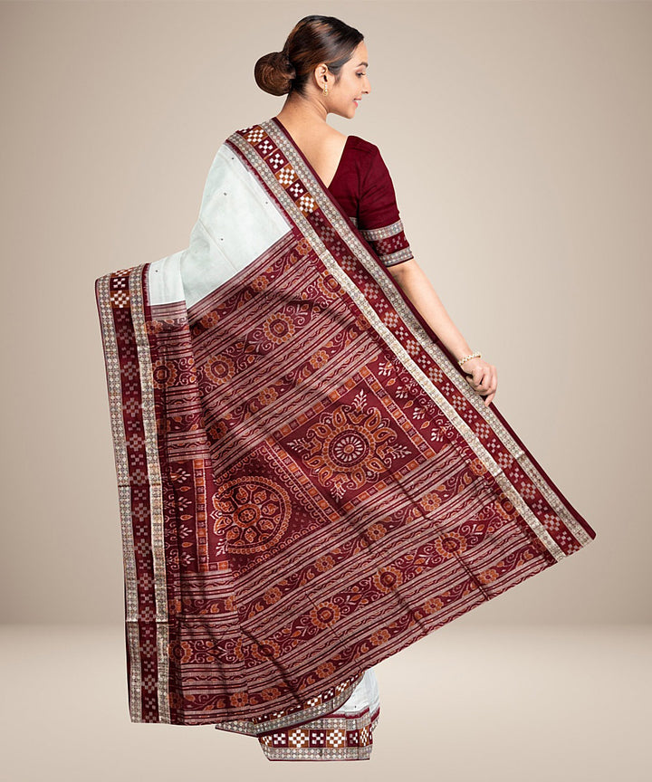 White maroon silk handwoven sambalpuri saree