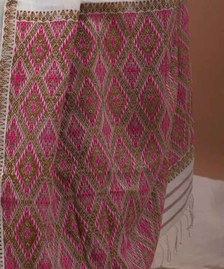 White maroon cotton silk handloom assam saree
