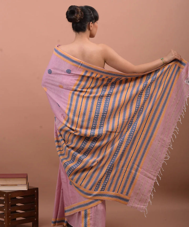Pink multi color handloom assam cotton saree