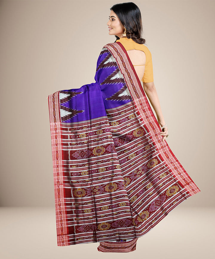 Navy blue red silk handwoven khandua saree