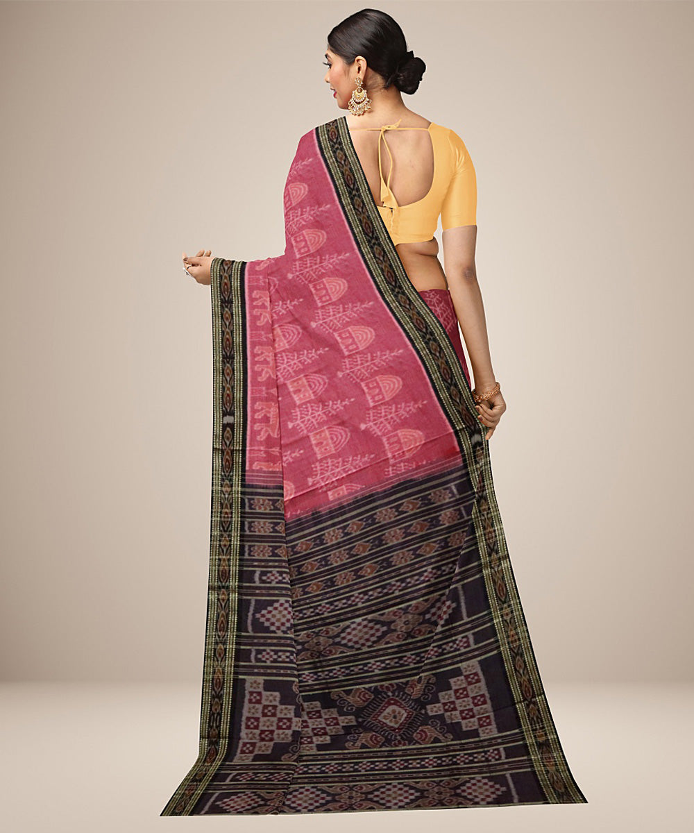 Pink black tree motif cotton handwoven nuapatna saree