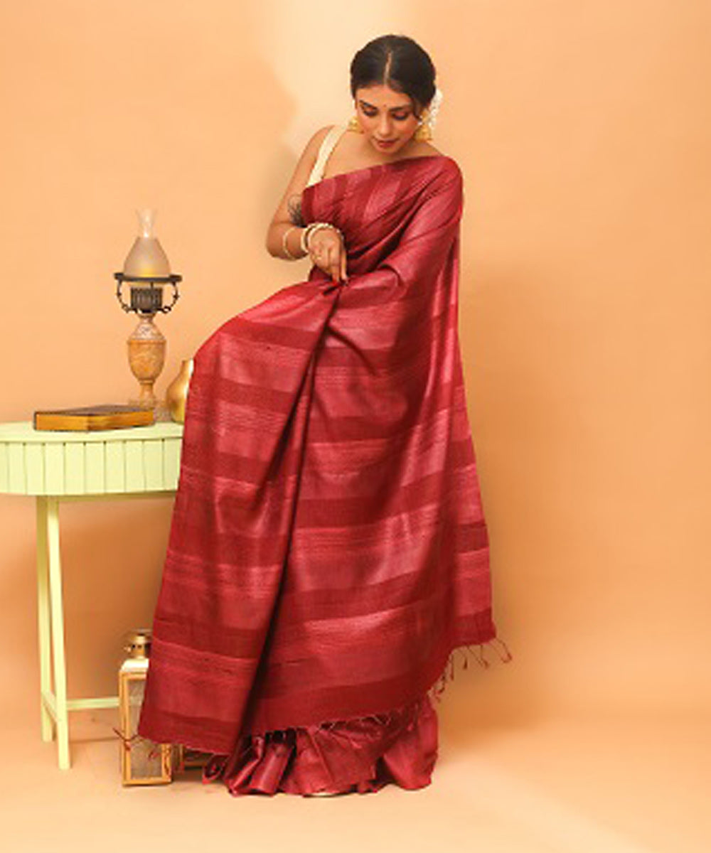 Wine chhattisgarh handloom tussar silk saree