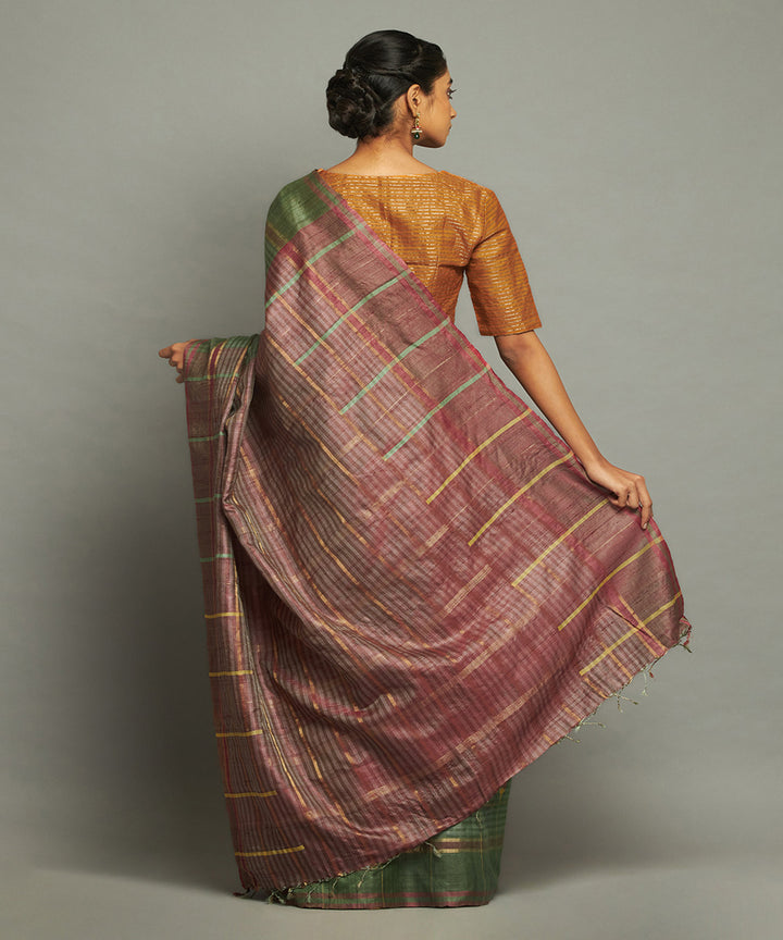 Olive green tussar silk hand woven chhattisgarh kosa saree