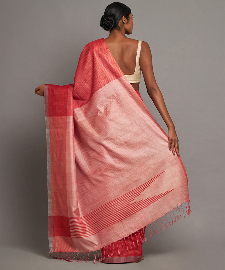 Red pink striped handwoven kosa silk saree