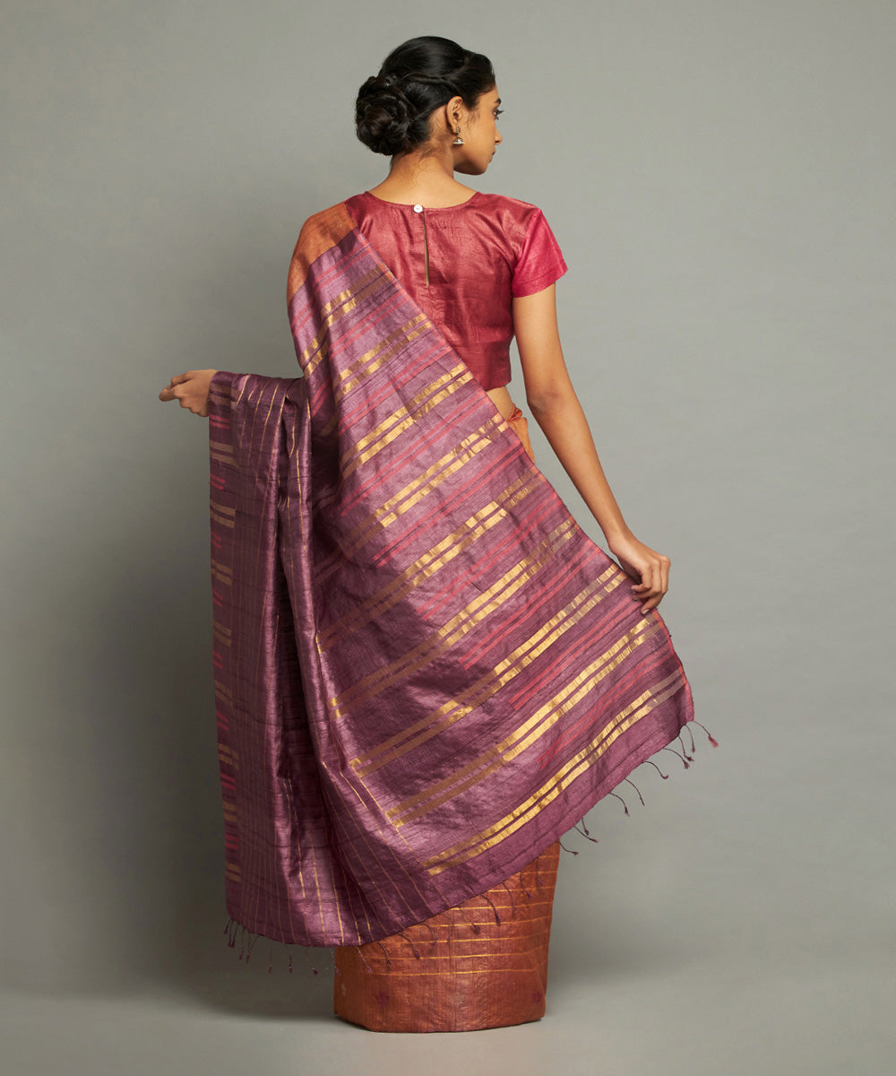 Orange tussar silk handloom chhattisgarh kosa saree