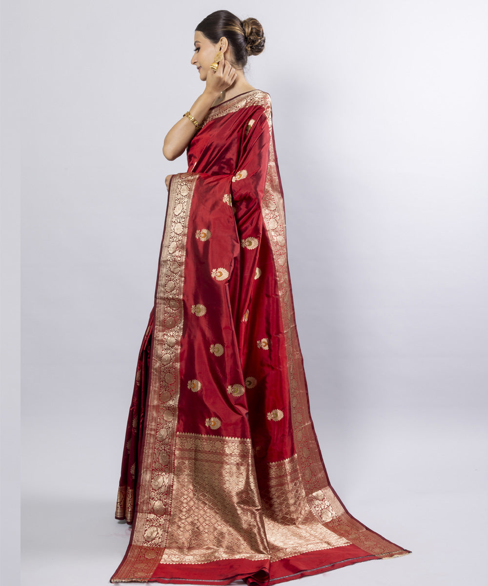 Maroon silk handwoven banarasi saree