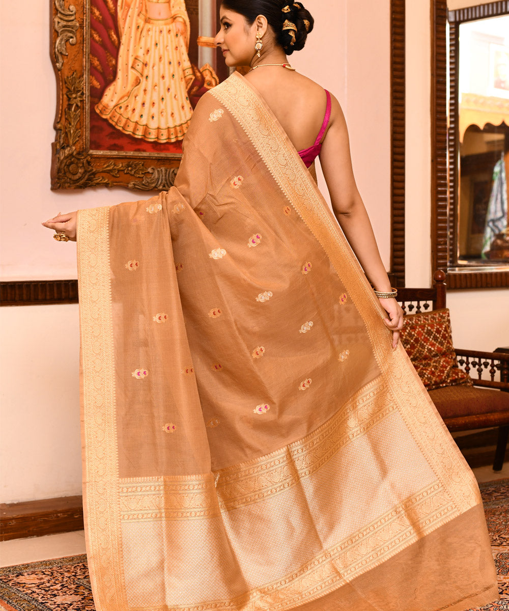 Light brown silk handwoven banarasi saree