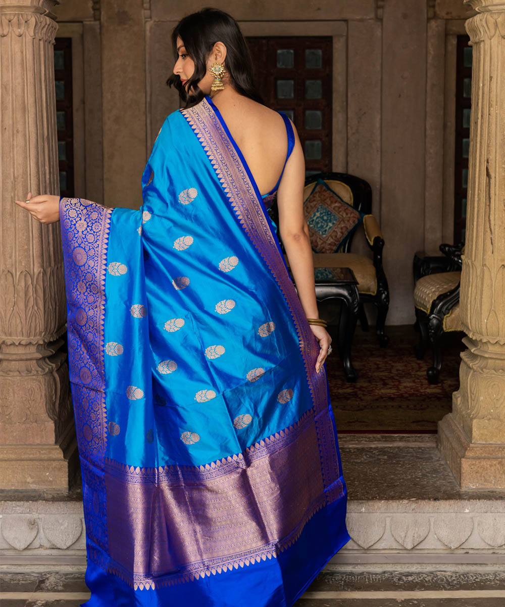 Royal blue boota silk handwoven banarasi saree