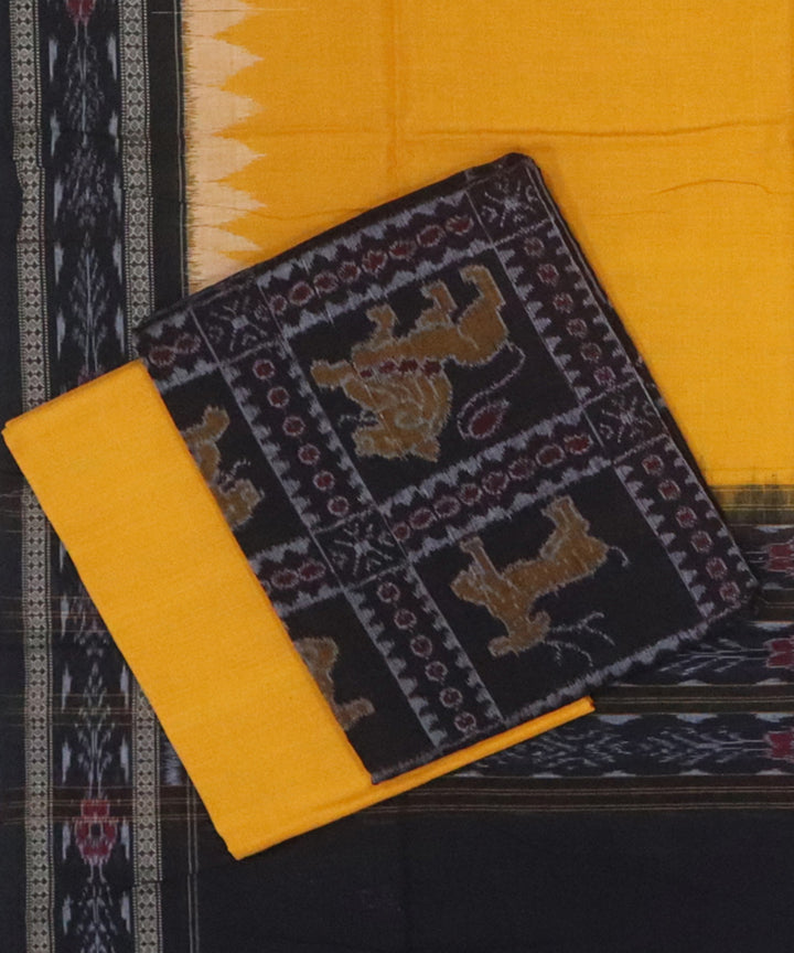 Yellow black handwoven cotton sambalpuri dress material