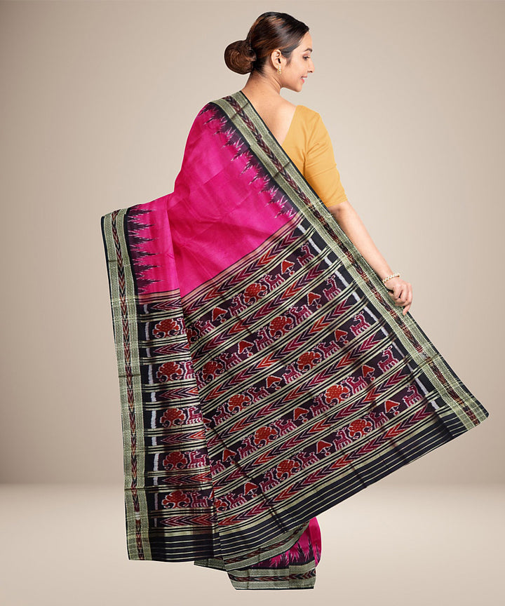 Pink black silk handwoven khandua saree