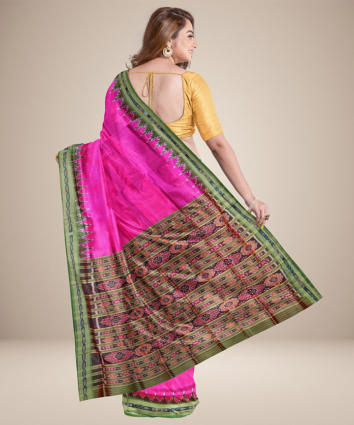 Pink olive green silk handwoven khandua saree