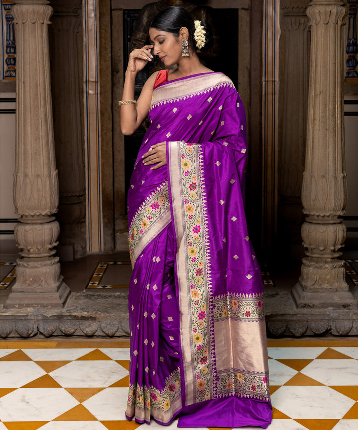 Purple handwoven silk banarasi saree