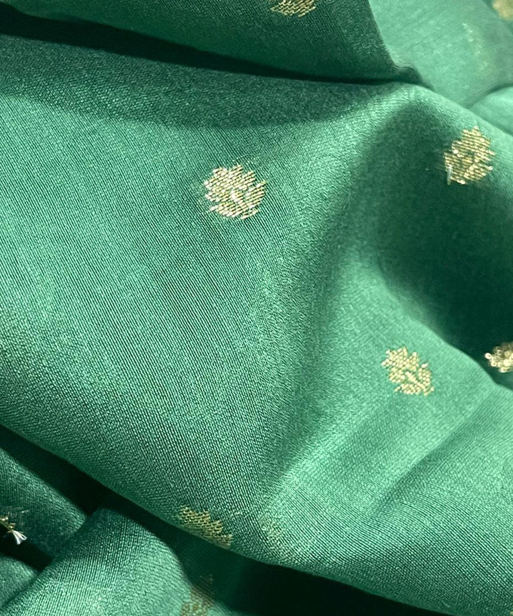 Dark green buti chanderi cotton silk saree