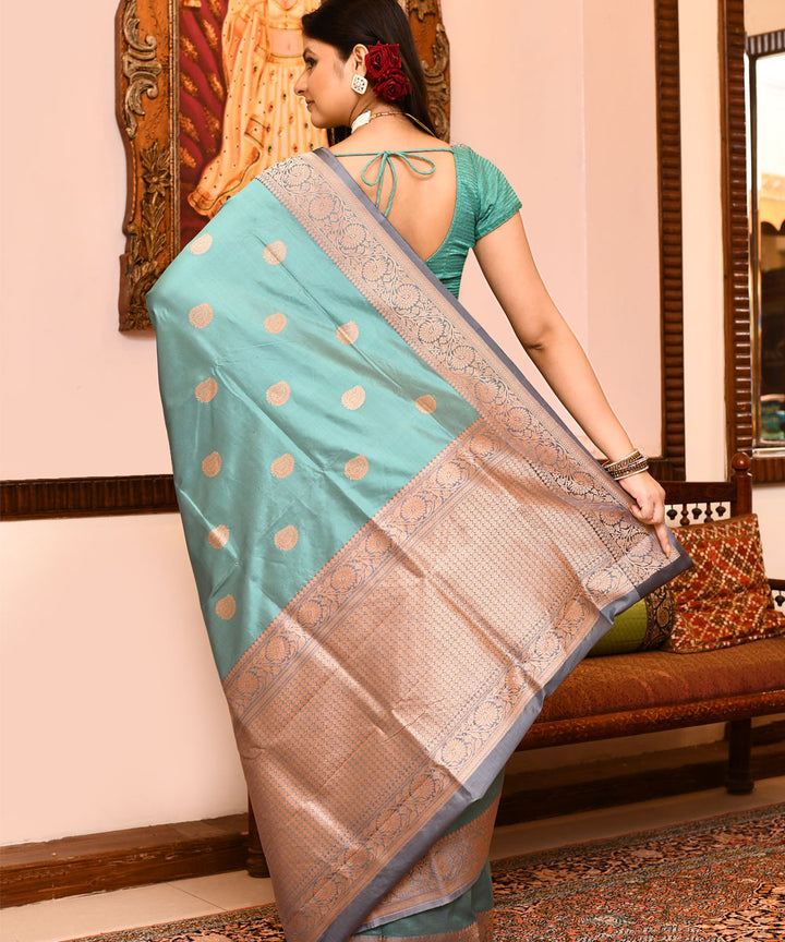Turquoise blue silk handwoven banarasi saree