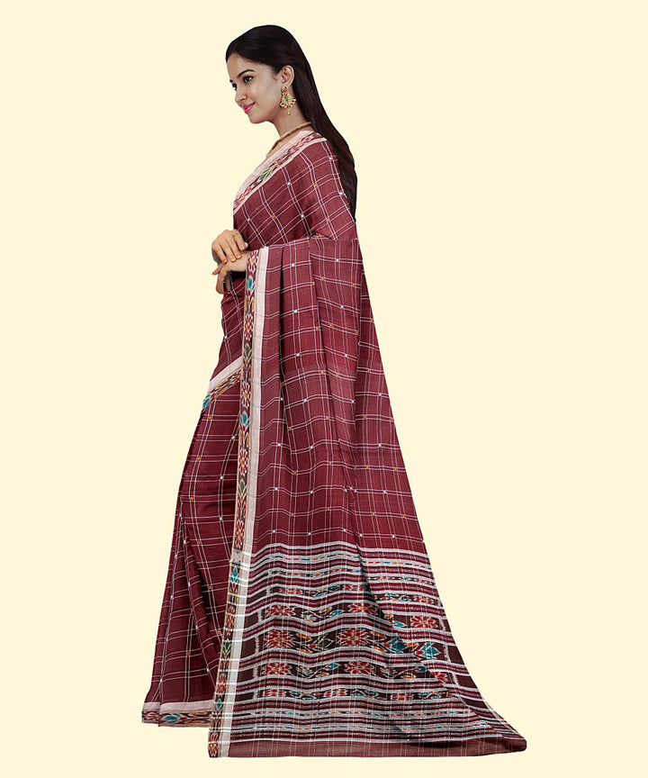 Burgundy grey cotton handwoven nuapatna saree