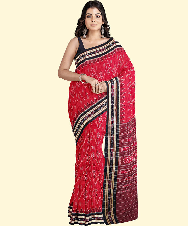 Red maroon handwoven cotton nuapatna saree