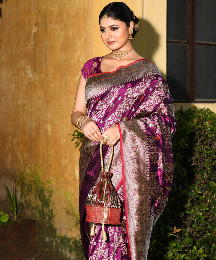 Handwoven purple silk banarasi saree