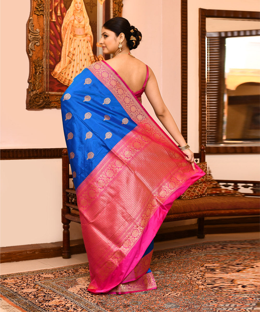 Blue purple silk handwoven banarasi saree