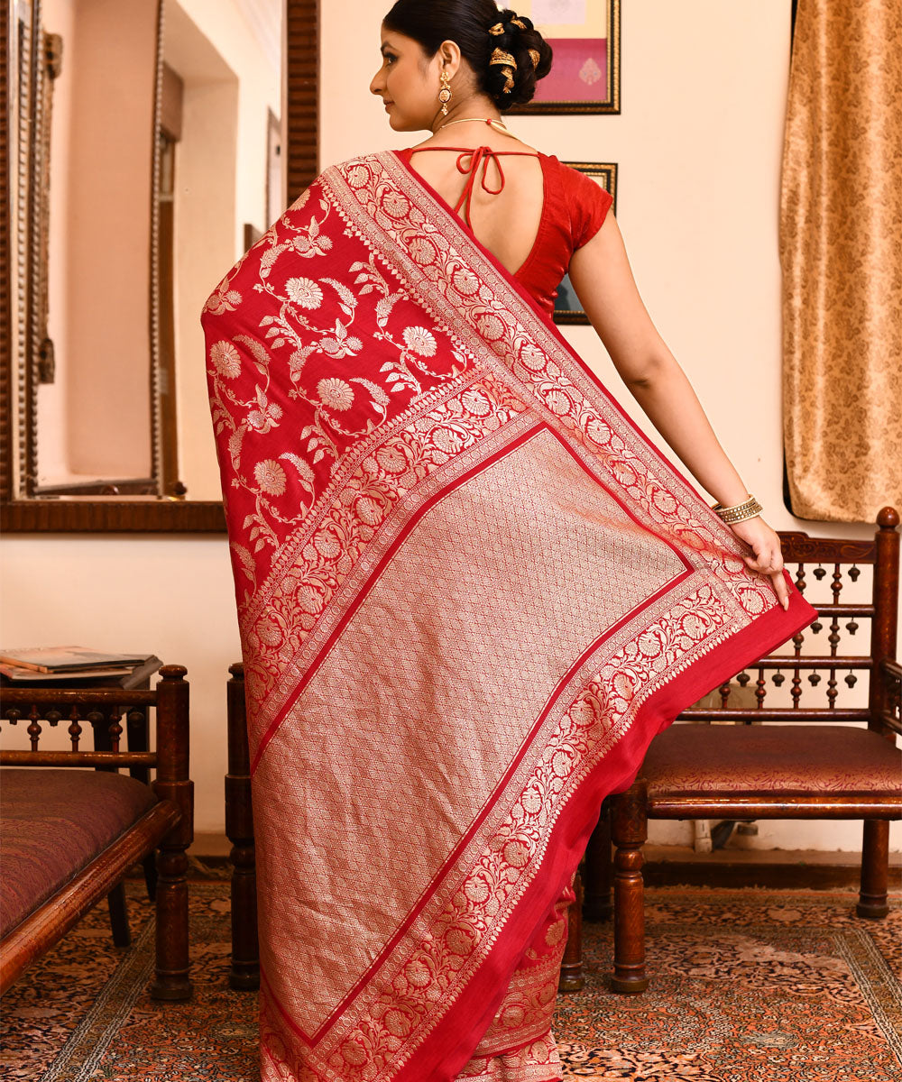 Red silk banarasi handwoven saree