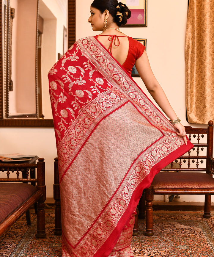 Red silk banarasi handwoven saree