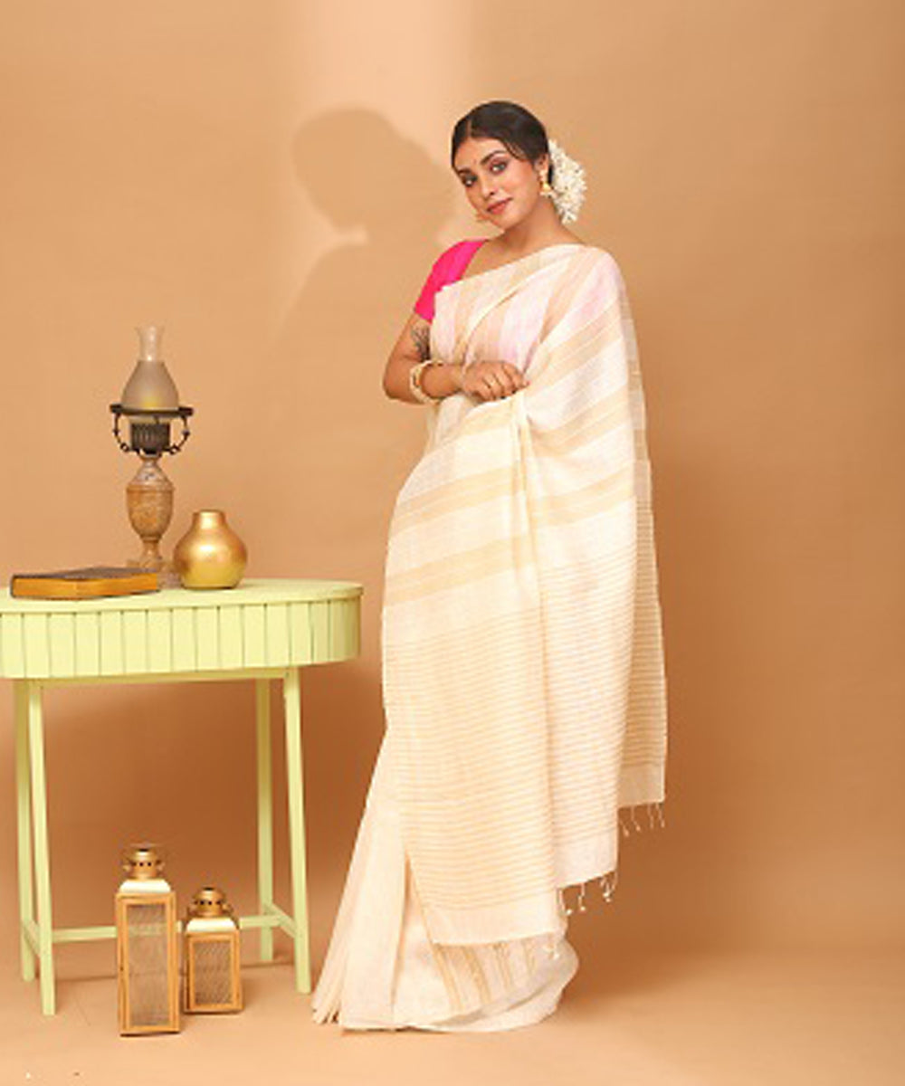 Natural offwhite chhattisgarh handloom tussar silk saree