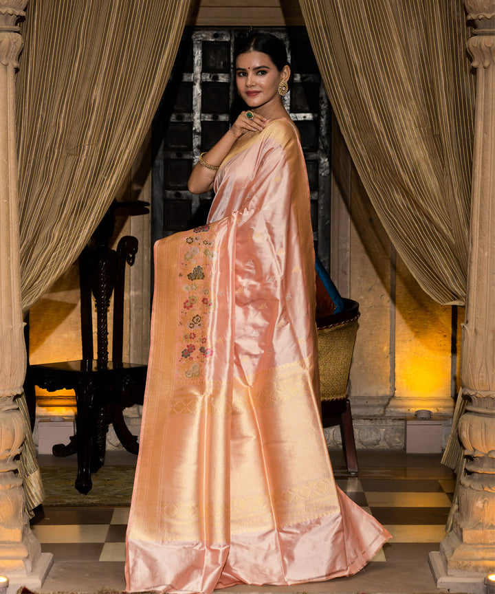 Beige handwoven banarasi silk saree