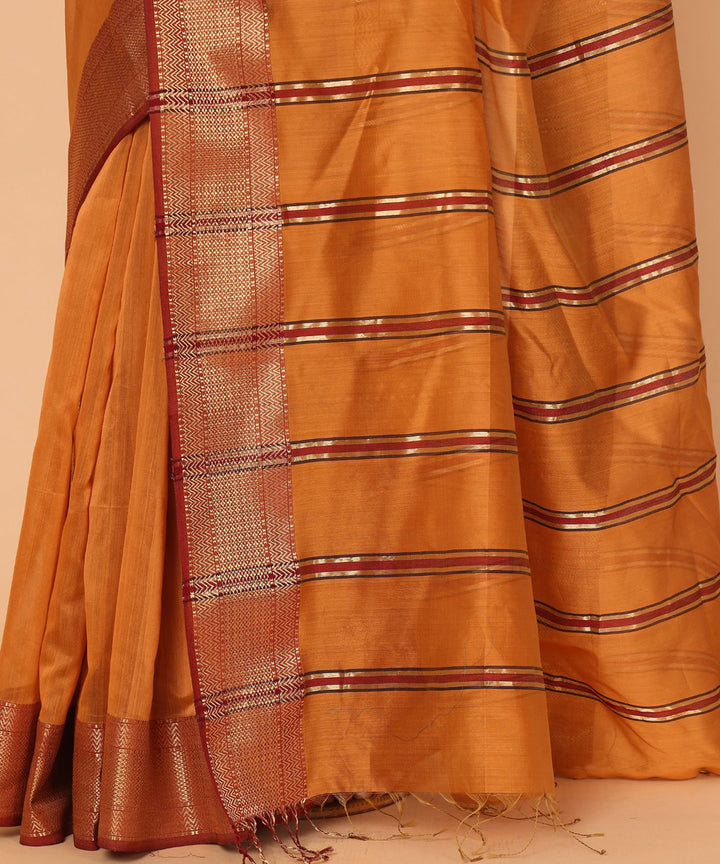 Orange cotton silk handloom maheshwari saree